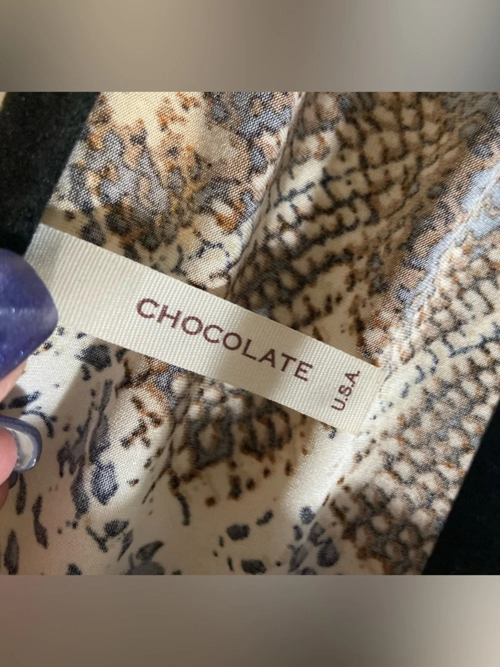 Chocolate U.S.A~Bold~Plunging~V-Neck~ Snakeskin Print~Wrap Style~Bodysuit~Size L